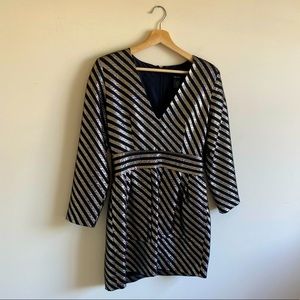 Smythe Black and Metallic Deep V Mini Dress